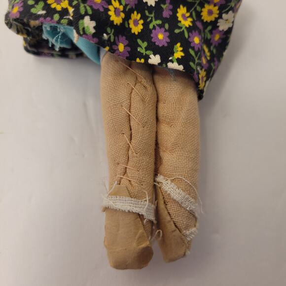 Primitive Handmade Vintage Cloth Handsewn Lot Of 2 Dolls 2 Pair Shoes 7 Inches - Picture 5 of 16